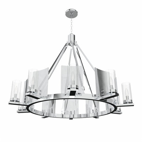 12 - Light Ring Chandelier Ceiling Light in Chrome Finish with Clear Glass, Diam 50" Height 39", 120V, Bulb Type B10, Socket Type E12, Max wattage Per Socket 60W - BUILDMYPLACE