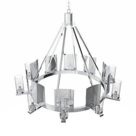 12 - Light Ring Chandelier Ceiling Light in Chrome Finish with Clear Glass, Diam 50" Height 39", 120V, Bulb Type B10, Socket Type E12, Max wattage Per Socket 60W - BUILDMYPLACE