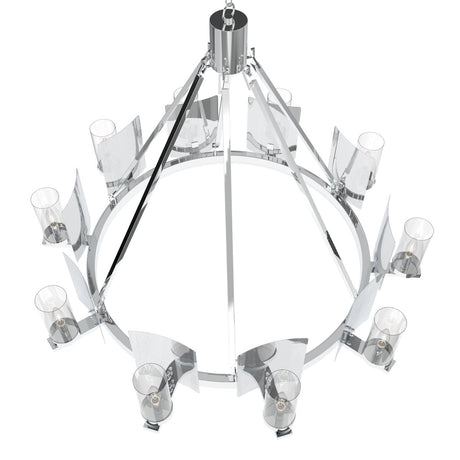 12 - Light Ring Chandelier Ceiling Light in Chrome Finish with Clear Glass, Diam 50" Height 39", 120V, Bulb Type B10, Socket Type E12, Max wattage Per Socket 60W - BUILDMYPLACE