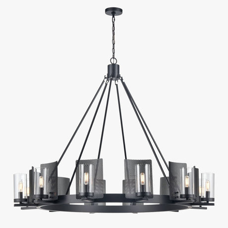 12 - Light Ring Chandelier Ceiling Light in Matte Black Finish with Clear Glass, Diam 50" Height 39", 120V, Bulb Type B10, Socket Type E12, Max wattage Per Socket 60W - BUILDMYPLACE