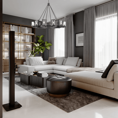 12 - Light Ring Chandelier Ceiling Light in Matte Black Finish with Clear Glass, Diam 50" Height 39", 120V, Bulb Type B10, Socket Type E12, Max wattage Per Socket 60W - BUILDMYPLACE