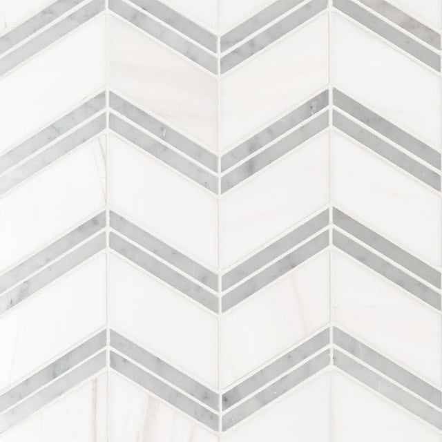 12" X 12" Bianco Dolomite Chevron Polished Chevron Mosaic Sheet (10SQ FT/CTN) - BUILDMYPLACE