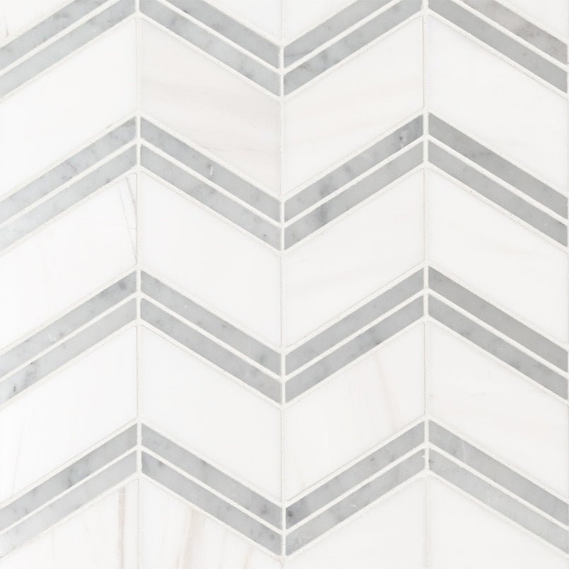 12" X 12" Bianco Dolomite Chevron Polished Chevron Mosaic Sheet (10SQ FT/CTN) - BUILDMYPLACE
