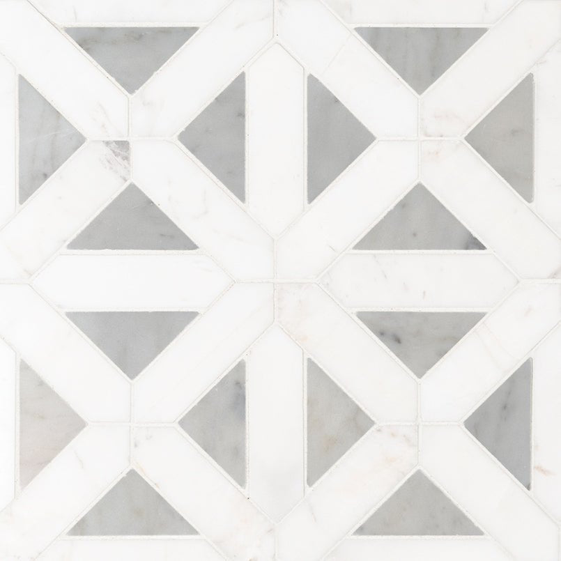 12" X 12" Bianco Dolomite Geometrica Polished White Marble Mosaic Tile (10SQ FT/CTN) - BUILDMYPLACE