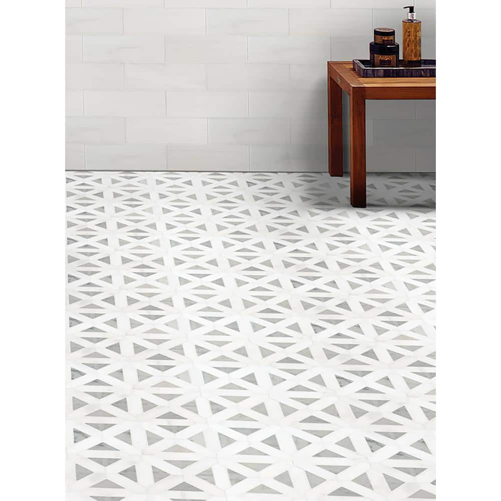 12" X 12" Bianco Dolomite Geometrica Polished White Marble Mosaic Tile (10SQ FT/CTN) - BUILDMYPLACE