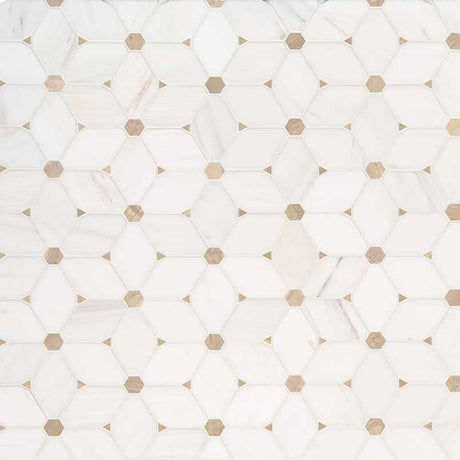 12" X 12" Cecily Pattern Polished Warm White Marble Cubed Mosaic Sheet (9.5SQ FT/CTN) - BUILDMYPLACE