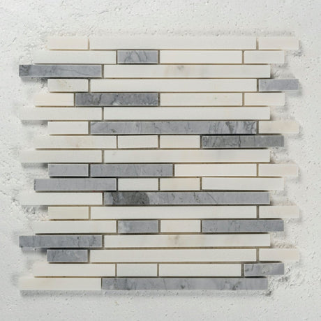 12 X 12 in. Gray and White Polished 5/8" Linear Marble Mosaic - BUILDMYPLACE