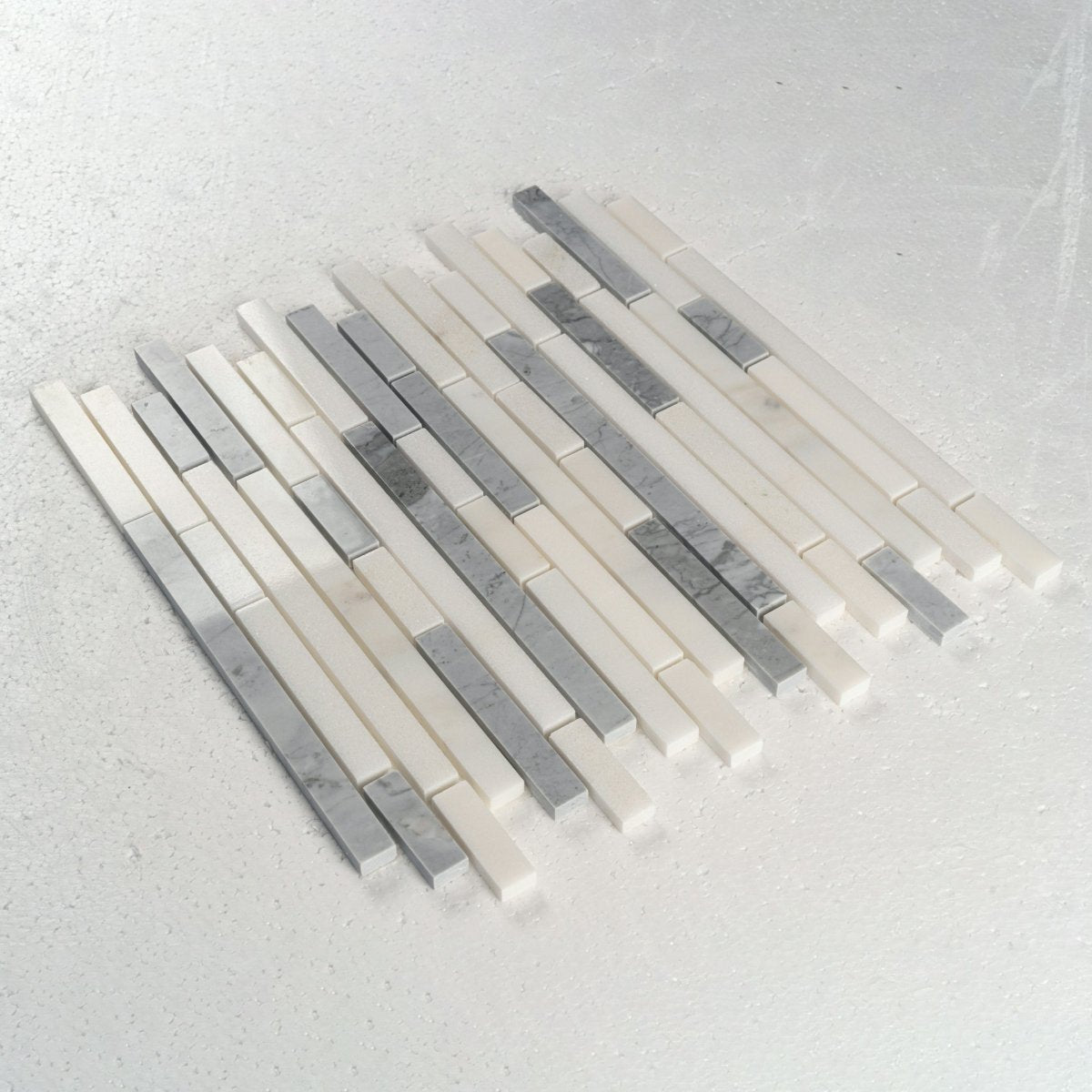 12 X 12 in. Gray and White Polished 5/8" Linear Marble Mosaic - BUILDMYPLACE