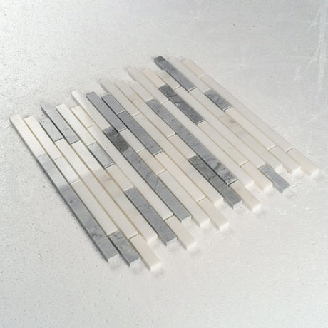 12 X 12 in. Gray and White Polished 5/8" Linear Marble Mosaic - BUILDMYPLACE