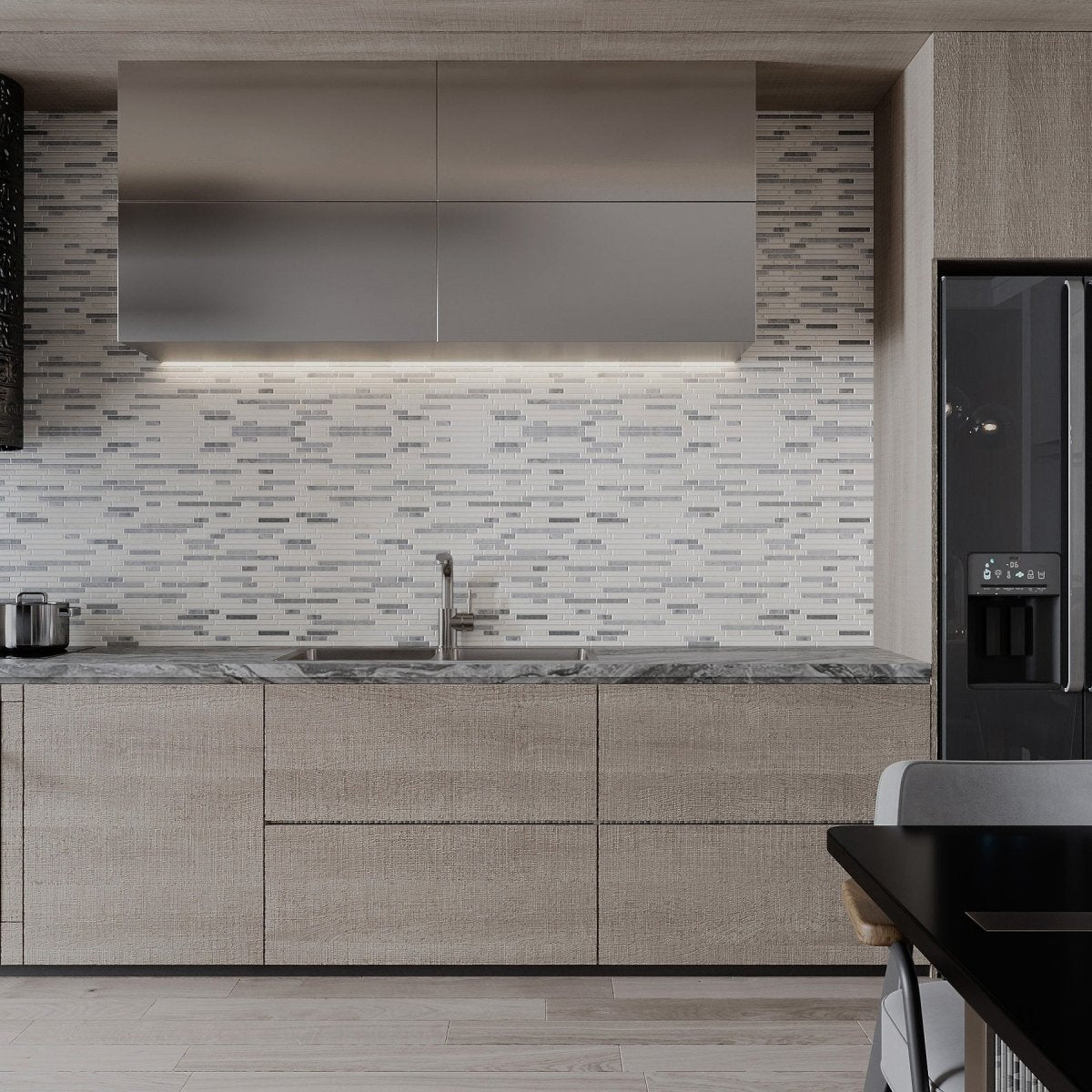 12 X 12 in. Gray and White Polished 5/8" Linear Marble Mosaic - BUILDMYPLACE