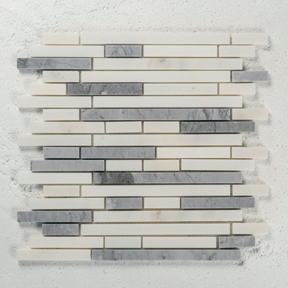 12 X 12 in. Gray and White Polished 5/8" Linear Marble Mosaic - BUILDMYPLACE