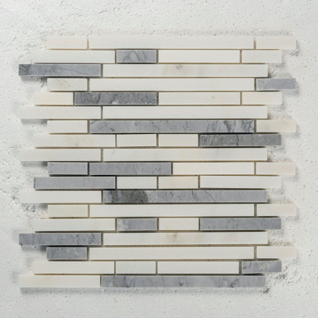 12 X 12 in. Gray and White Polished 5/8" Linear Marble Mosaic - BUILDMYPLACE