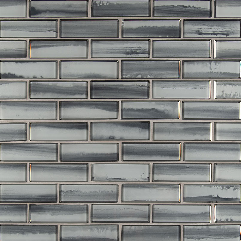 12" X 12" Ombre Grigia Beveled Dark Gray Glass Subway Mosaic Wall Tile (9.6SQ FT/CTN) - BUILDMYPLACE