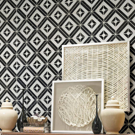 12" X 12" Rhombix Nero Polished Black Geometric Marble Square Wall and Floor Mosaic Tile (10SQ FT/CTN) - BUILDMYPLACE