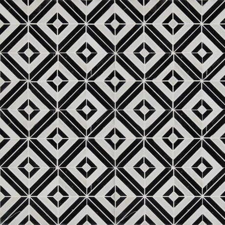 12" X 12" Rhombix Nero Polished Black Geometric Marble Square Wall and Floor Mosaic Tile (10SQ FT/CTN) - BUILDMYPLACE