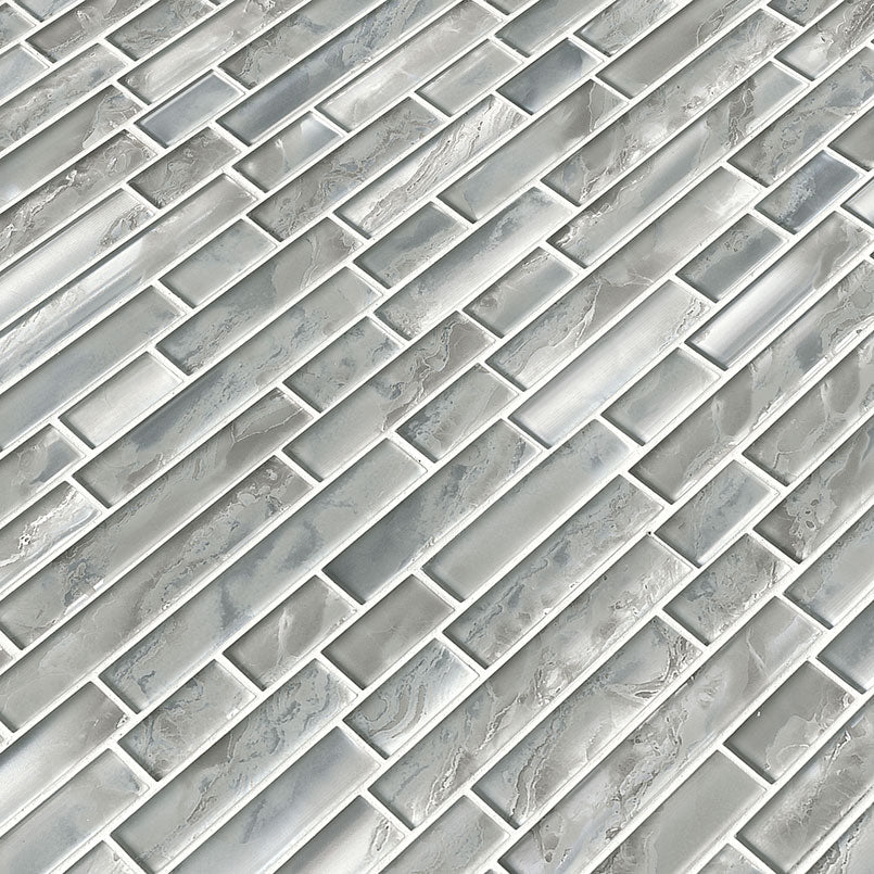 12" X 12" Silver Canvas Interlocking Light Gray Backsplash Linear Mosaic Sheet (9.7SQ FT/CTN) - BUILDMYPLACE