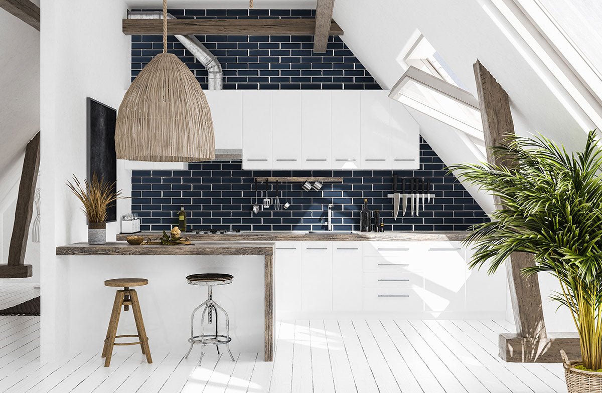 12" X 12" Vague Beveled Blue Glass Subway Brick Mosaic Walls Tile (14.4SQ FT/CTN) - BUILDMYPLACE