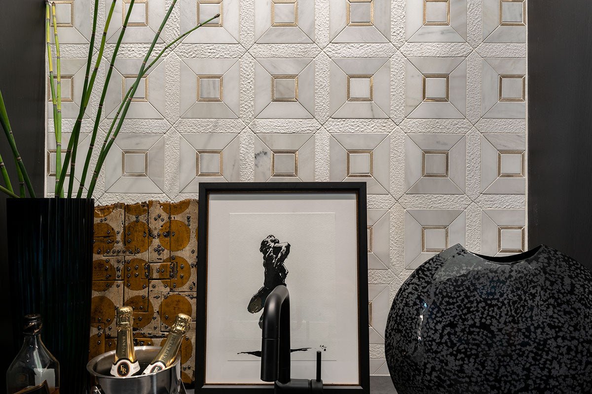 12" X 12" Verona Gold Pattern Warm White Mosaic Wall Tile (9.8SQ FT/CTN) - BUILDMYPLACE