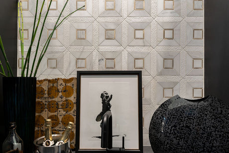 12" X 12" Verona Gold Pattern Warm White Mosaic Wall Tile (9.8SQ FT/CTN) - BUILDMYPLACE