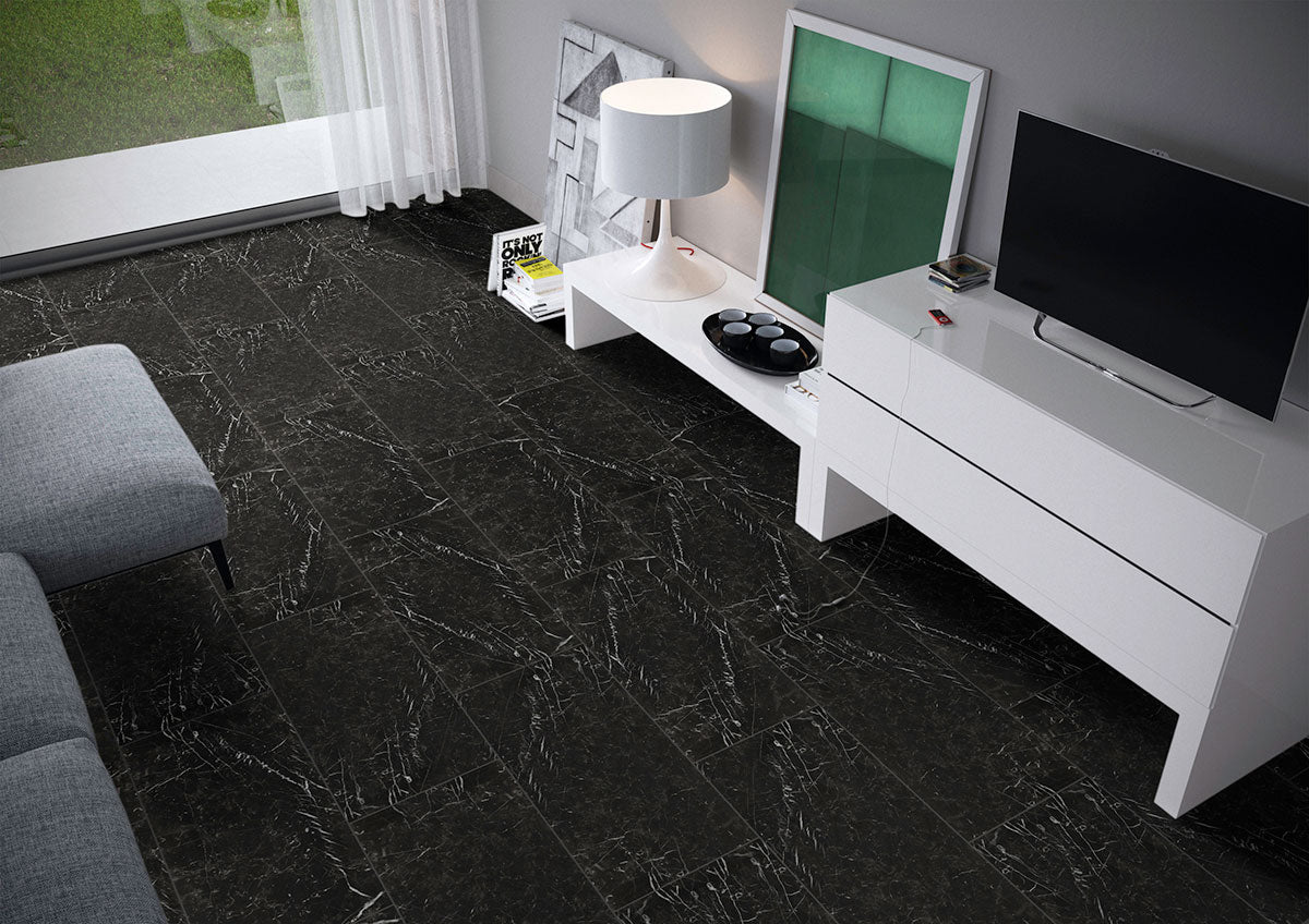 12 X 24 Inch Regallo Marquina Noir Porcelain Tile - Matte - 3/8 Inch Thick - (13.56 Sq. ft./Box) - BUILDMYPLACE