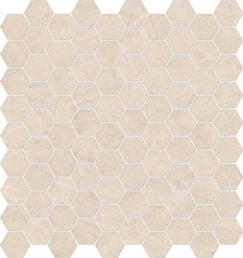 1.25 In Hexagon Mayfair Allure Ivory Polished Glazed Porcelain Mosaic