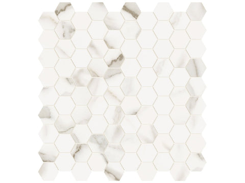 1.25 In Hexagon Mayfair Calacatta Oro Polished Glazed Porcelain Mosaic