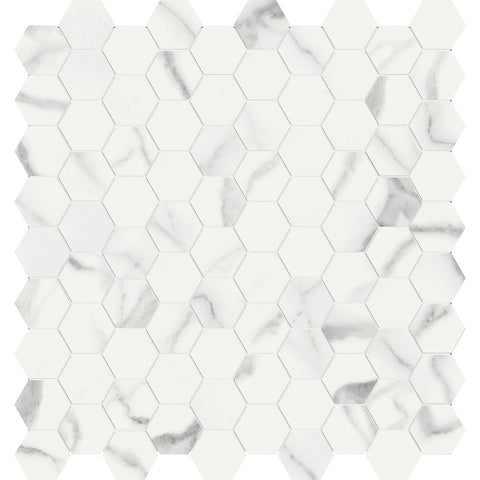 1.25 in. Mayfair Statuario Venato Hexagon Polished Glazed Porcelain Mosaic
