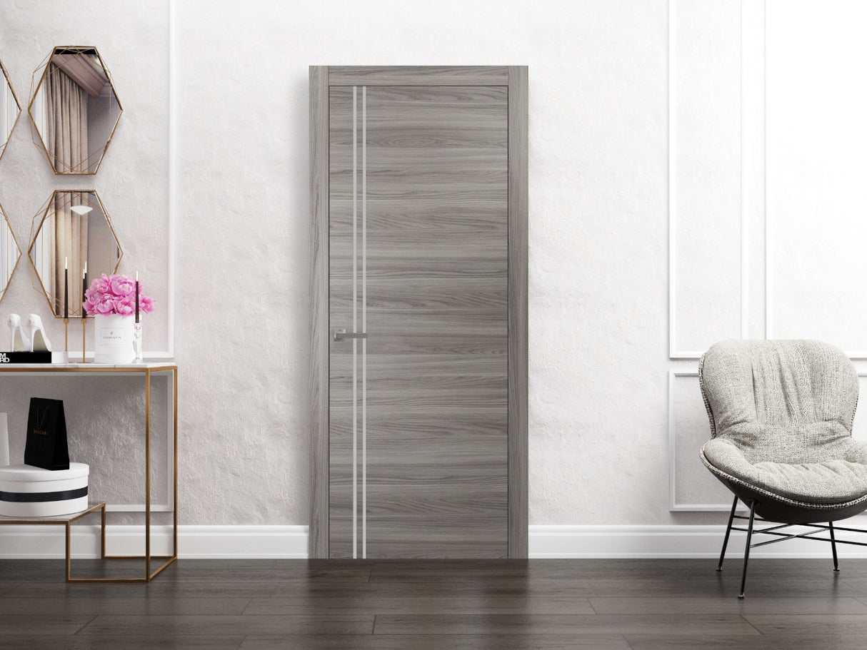 Modern Solid Interior Door with Handle | Planum 0310 Ginger Ash | Single Regural Panel Frame Trims | Bathroom Bedroom Sturdy Doors