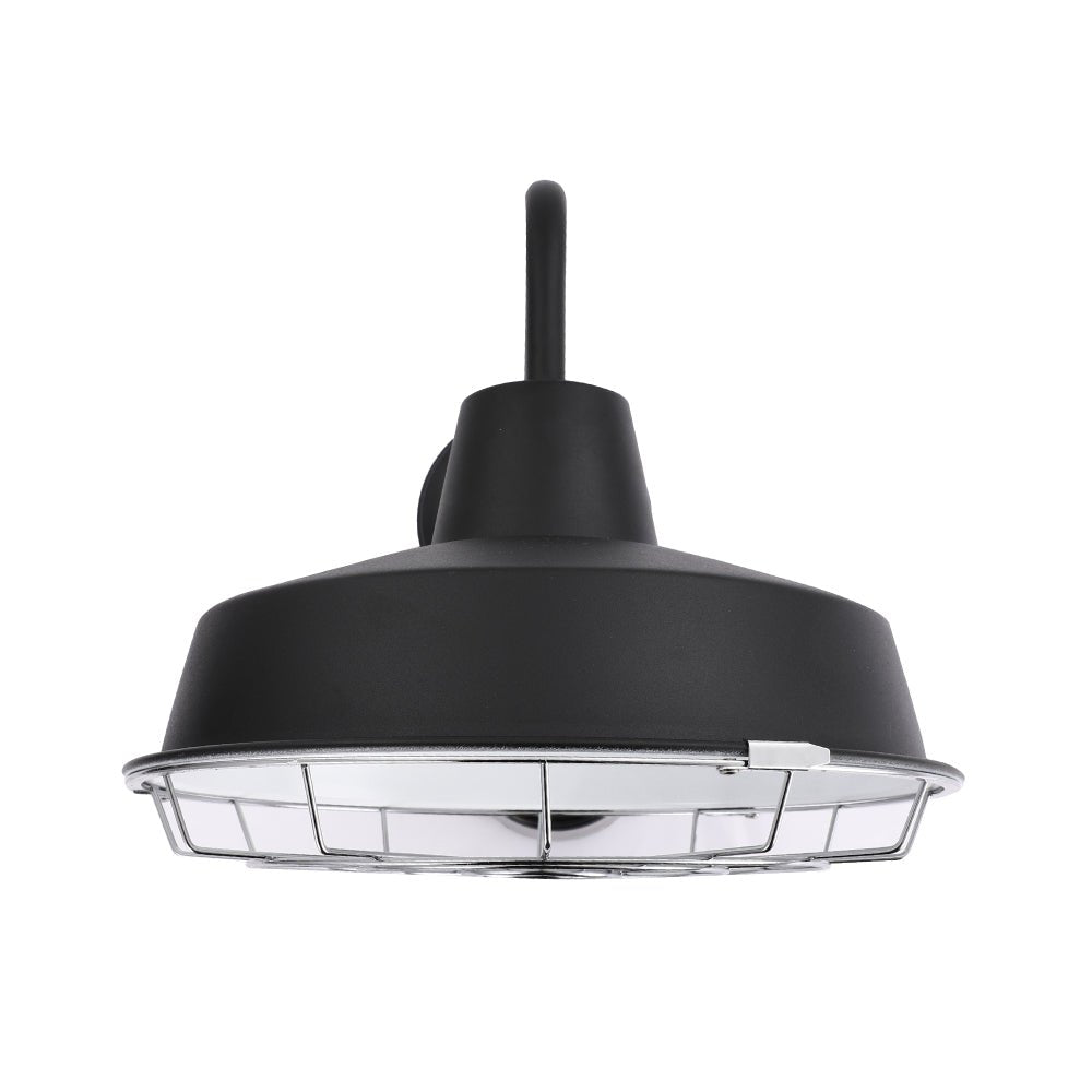 12W Textured Black Gooseneck LED Outdoor Wall Light with Nickel Cage, 3000K (Warm White), Dimmable, 1000 Lumens, ETL Listed - BUILDMYPLACE