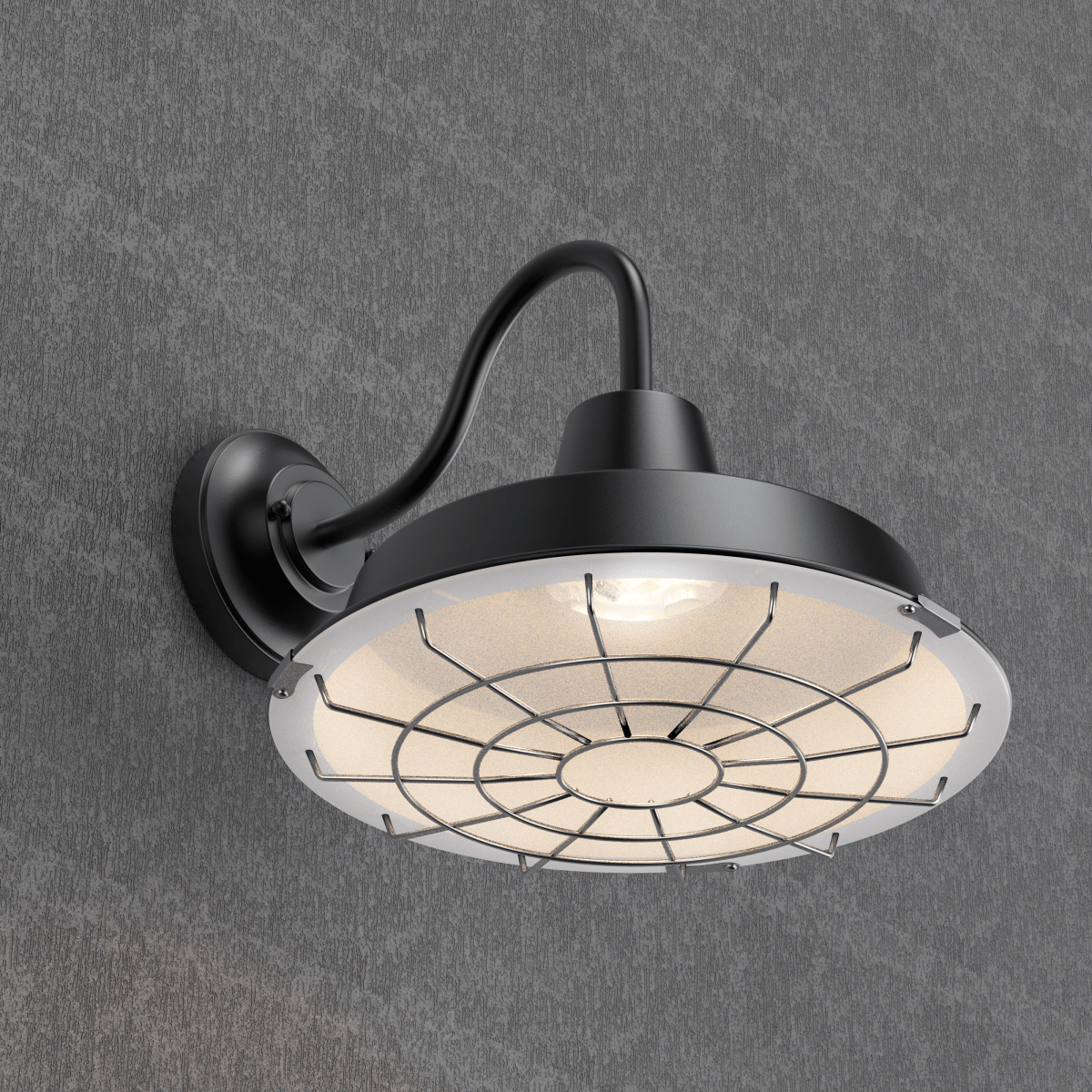 12W Textured Black Gooseneck LED Outdoor Wall Light with Nickel Cage, 3000K (Warm White), Dimmable, 1000 Lumens, ETL Listed - BUILDMYPLACE