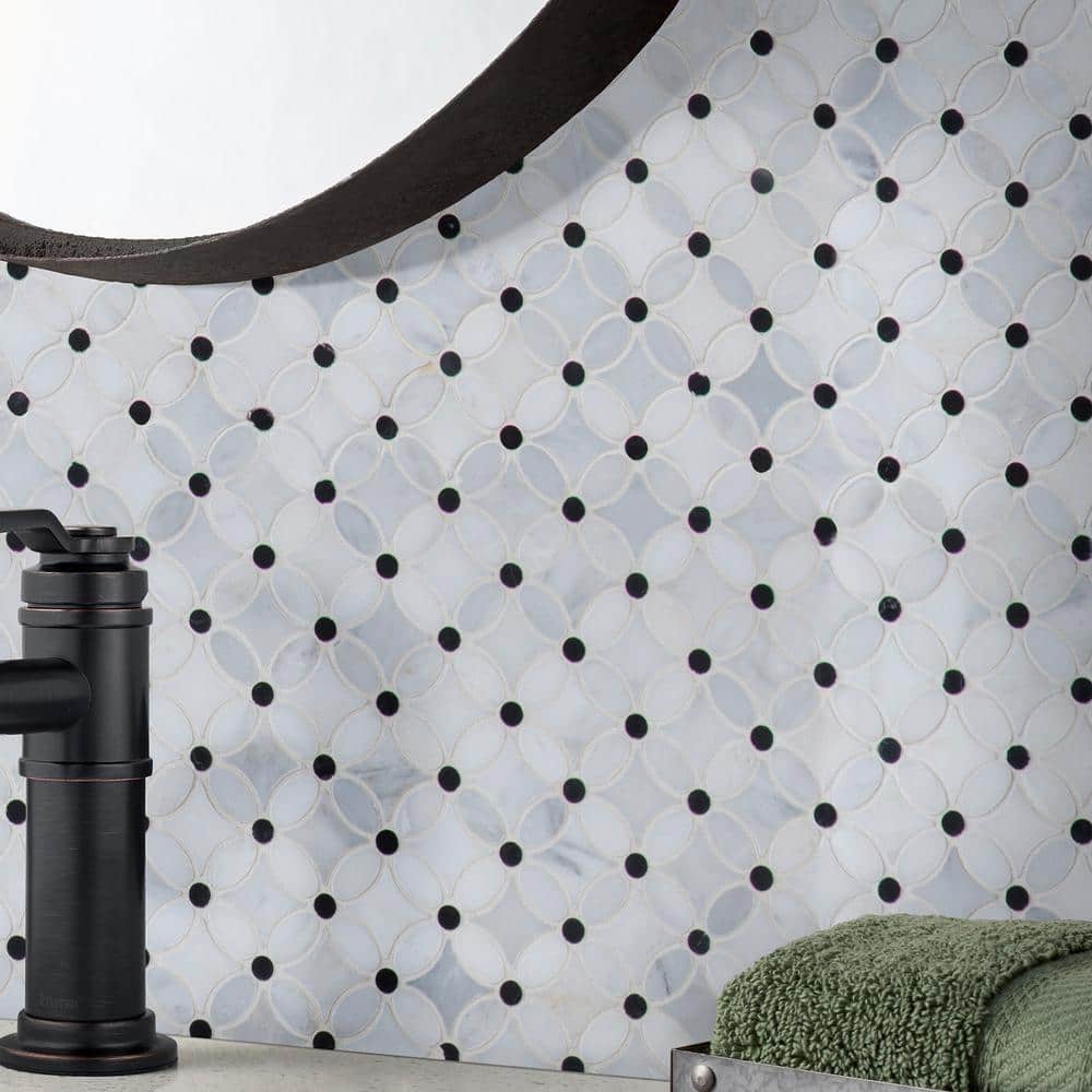 13" X 13" Florita Pattern Polished Cool White Marble Mosaic Sheet (12.1SQ FT/CTN) - BUILDMYPLACE