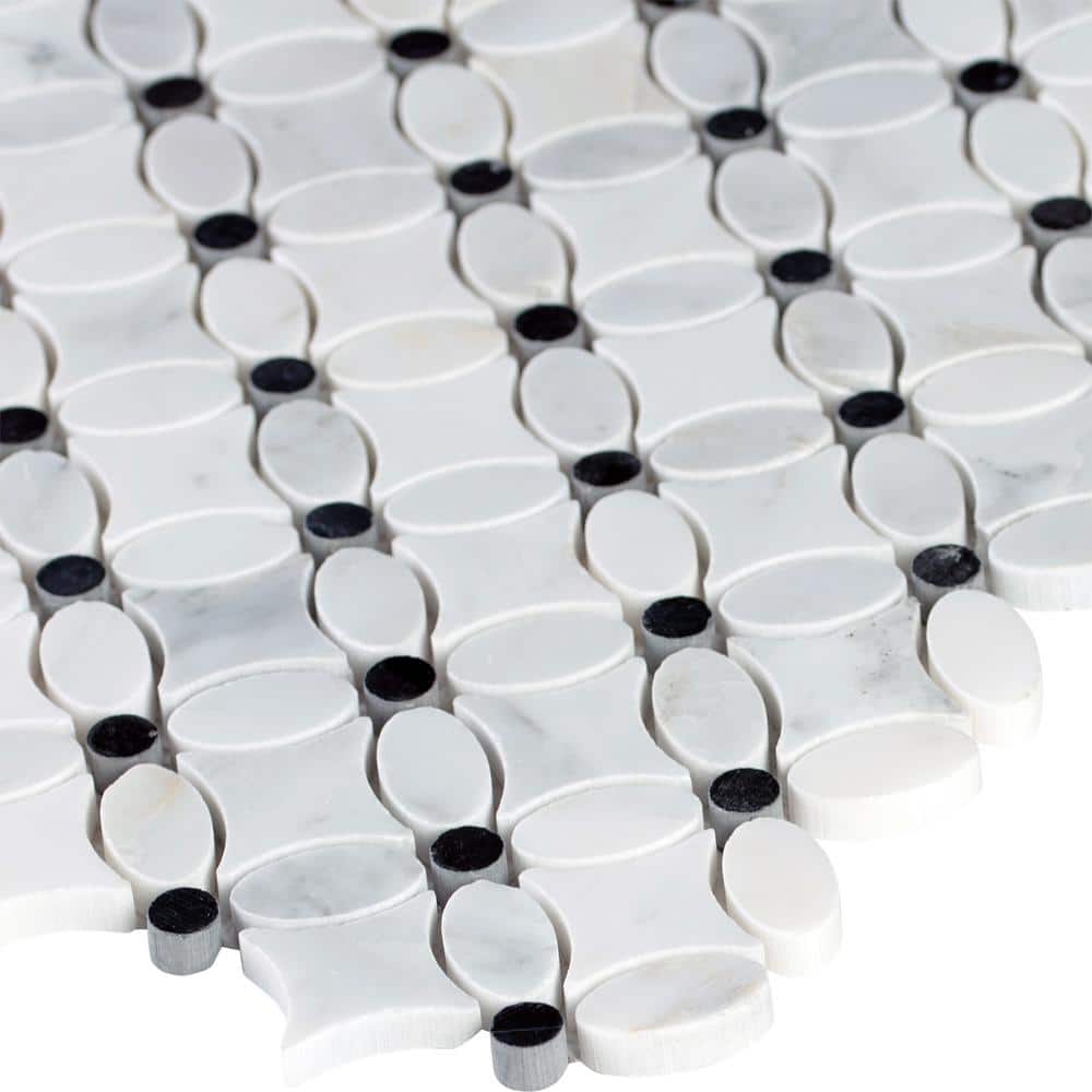 13" X 13" Florita Pattern Polished Cool White Marble Mosaic Sheet (12.1SQ FT/CTN) - BUILDMYPLACE