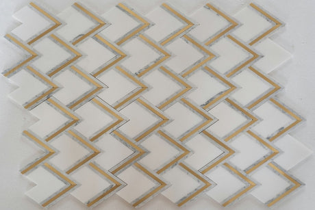 14 X 16 in. Thassos Carrara Brass White Polished Waterjet Mosaic - BUILDMYPLACE