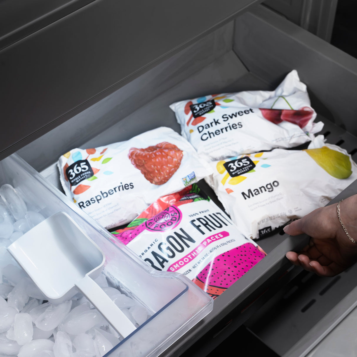 ZLINE Autograph Edition 30 in. 16.1 cu. ft. Built-In Bottom Freezer Refrigerator with Water Dispenser and Ice Maker in Black Stainless Steel with Graphite Gray Interior and Champagne Bronze Accents (GRBIVZ-BS-30-CB)