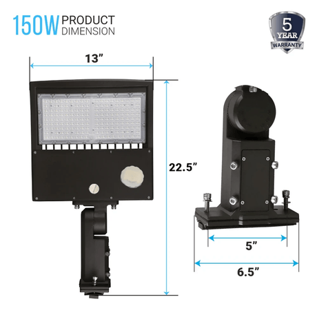150 Watts LED Pole Light - Bronze - 5700K - Universal Mount - AC 100 - 277V - DLC Listed - Shoebox Area Light W/ Photocell & Motion Sensor - BUILDMYPLACE