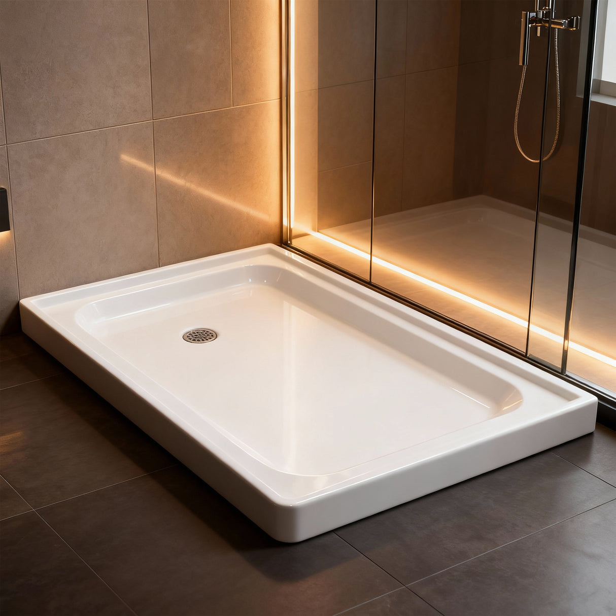 Shower Tray - Left Drain Single Threshold - Acrylic and Fiberglass - 60 X 32 X 5.5