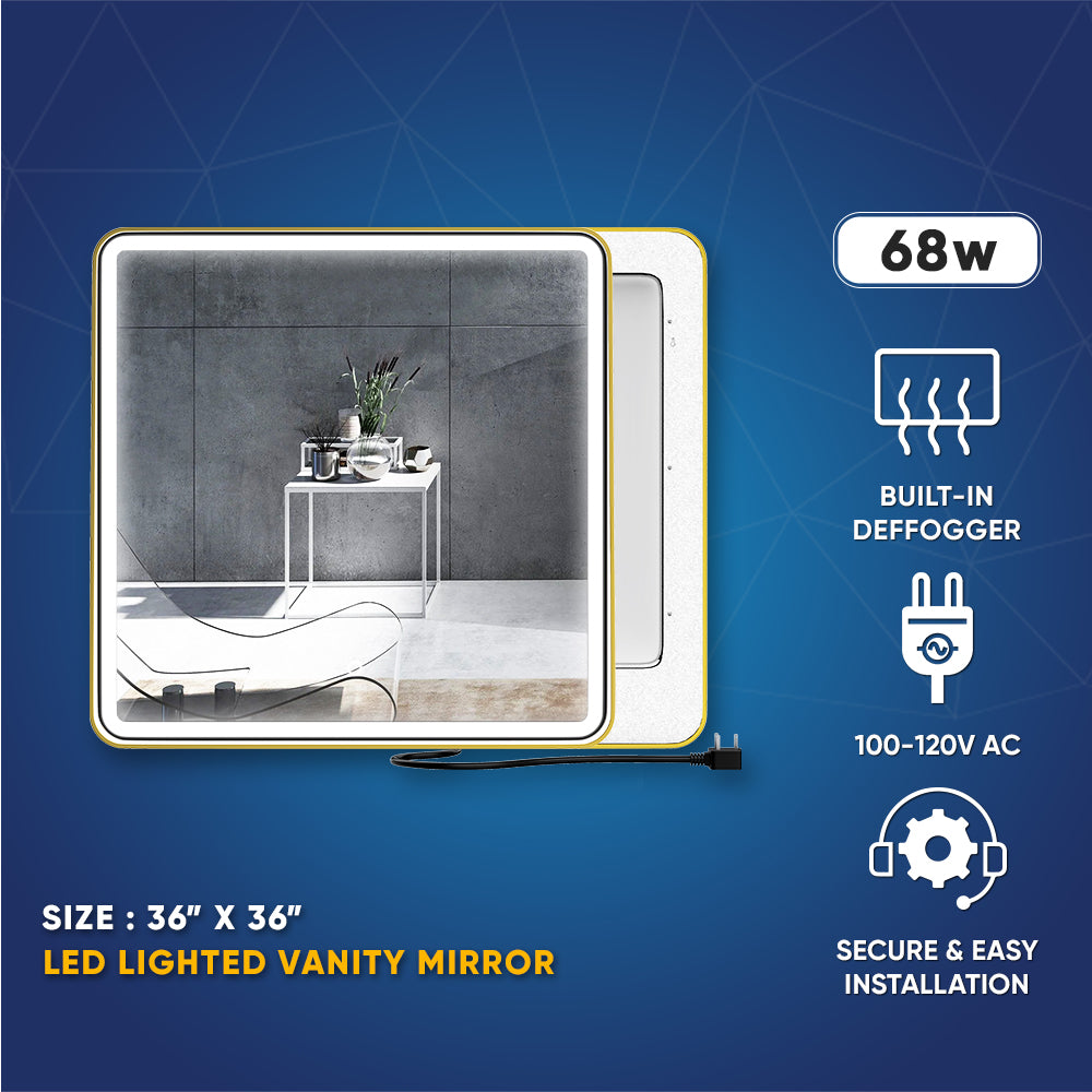 LED Lighted Bathroom Vanity Mirror With Shelf, Wall-Mounted, Touch Switch, Anti-Fog Adjustable Color Temperature & Remembrance, CRI 90+, Lighted Makeup Mirrors, Raven Style