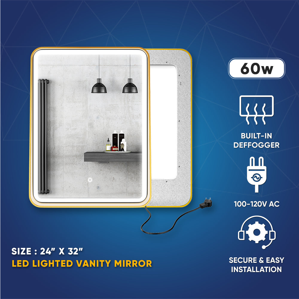 LED Lighted Bathroom Vanity Mirror With Shelf, Wall-Mounted, Touch Switch, Anti-Fog Adjustable Color Temperature & Remembrance, CRI 90+, Lighted Makeup Mirrors, Raven Style