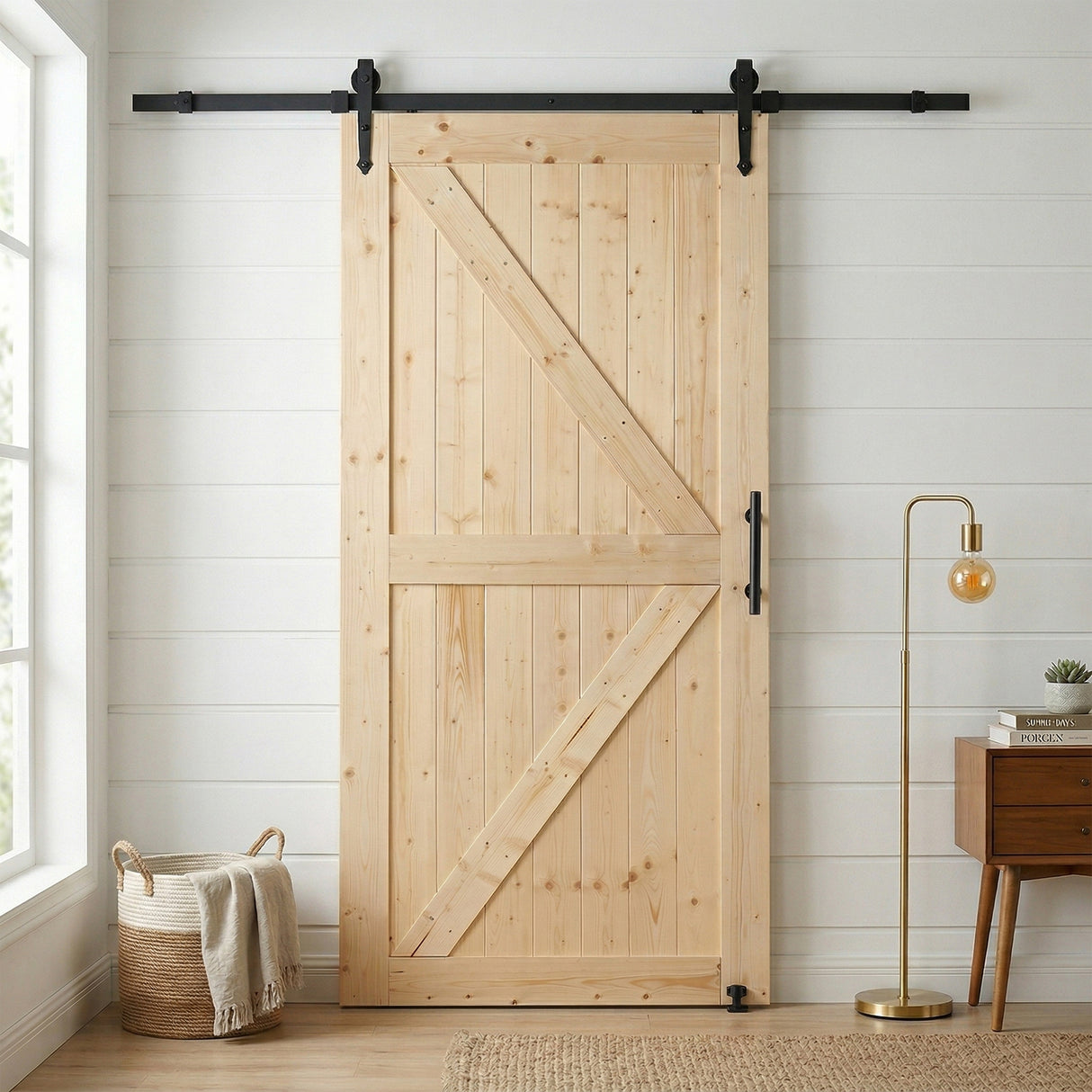Ivanees Solid Pine Wood Barn Door 84 Inch Height