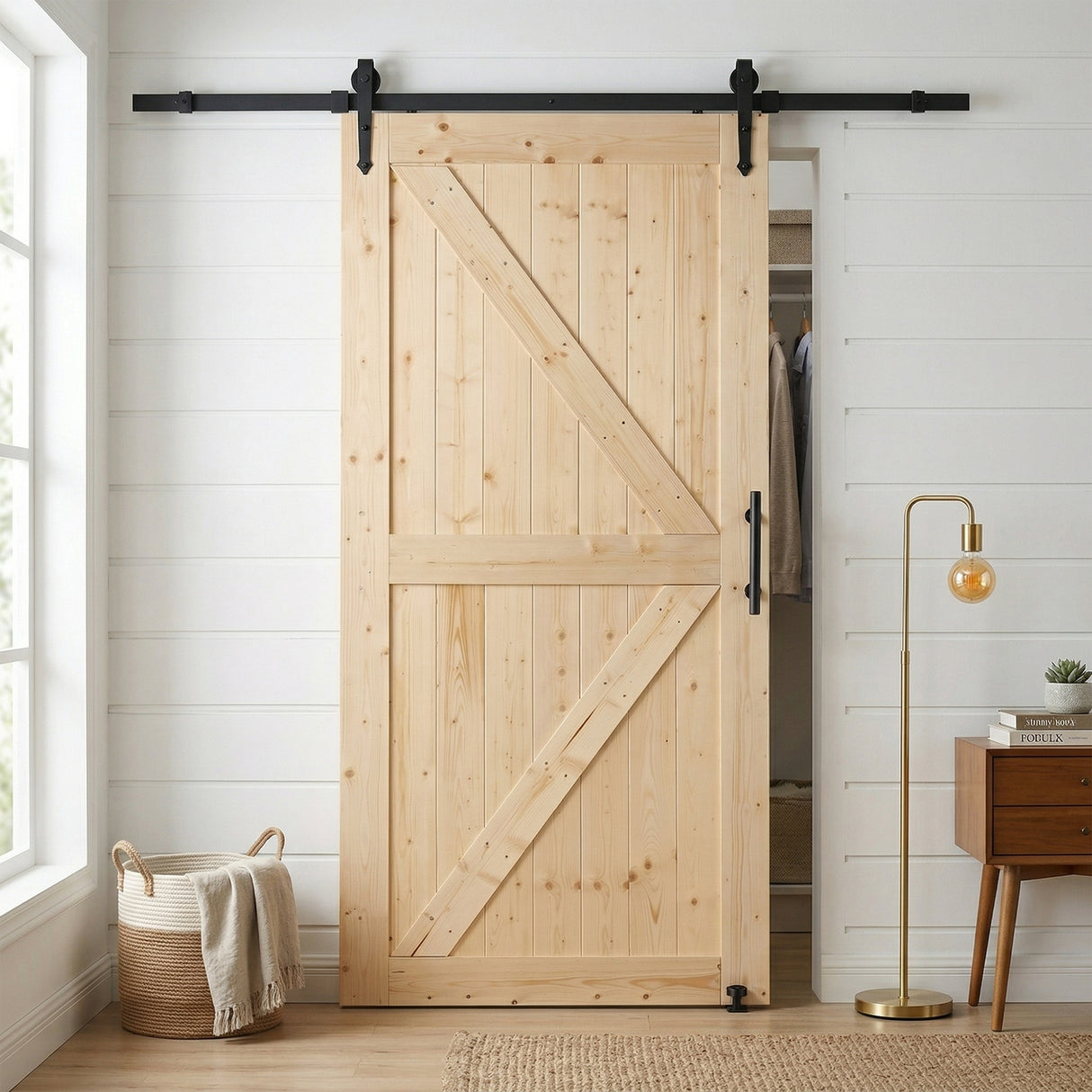 Ivanees Solid Pine Wood Barn Door 84 Inch Height