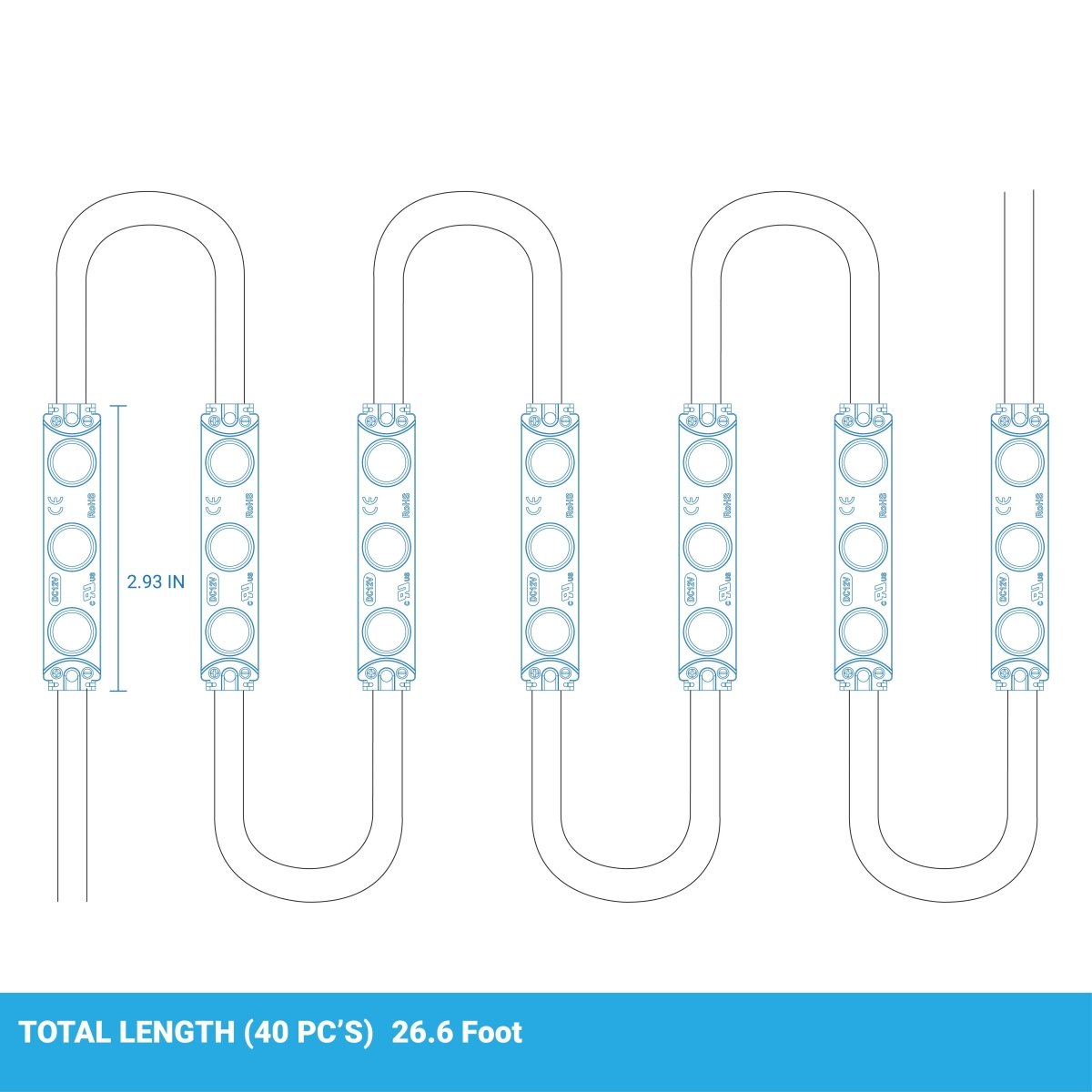 1W LED Module Lights For Signs - DC 12V - 3 LEDs/Mod - Pure White - 7000K - UL Listed - BUILDMYPLACE