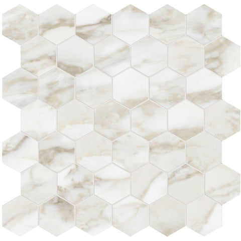 2 In Hexagon La Marca Calacatta Paonazzo Honed Glazed Porcelain Mosaic