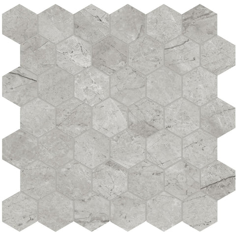 2 In Hexagon La Marca Paradiso Argento Polished Glazed Porcelain Mosaic