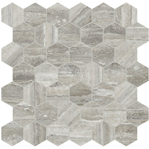 2 In Hexagon La Marca Travertino Instrata Polished Glazed Porcelain Mosaic