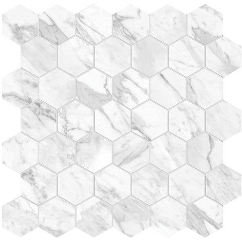 2 In Hexagon La Marca Statuarietto Polished Glazed Porcelain Mosaic