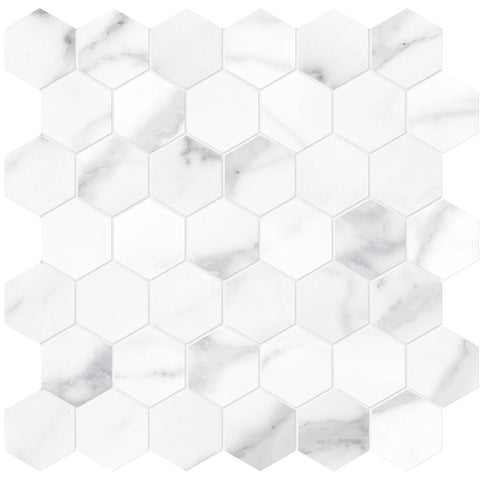 2 In Hexagon La Marca Statuario Nuovo Honed Glazed Porcelain Mosaic