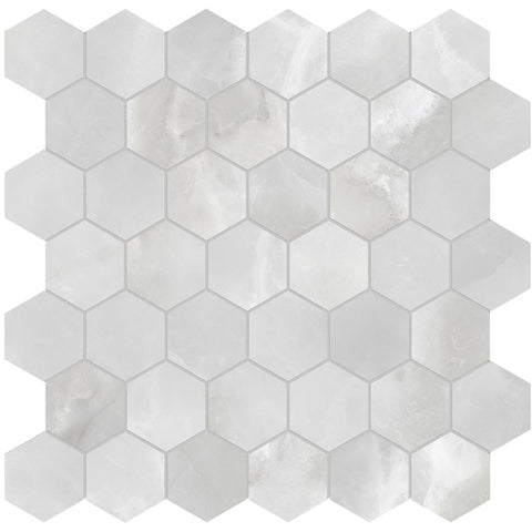 2 In Hexagon Plata Onyx Crystallo Polished Glazed Porcelain Mosaic