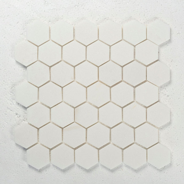 2 in Hexagon Thassos White Polished Marble Mosaic Tile - BUILDMYPLACE