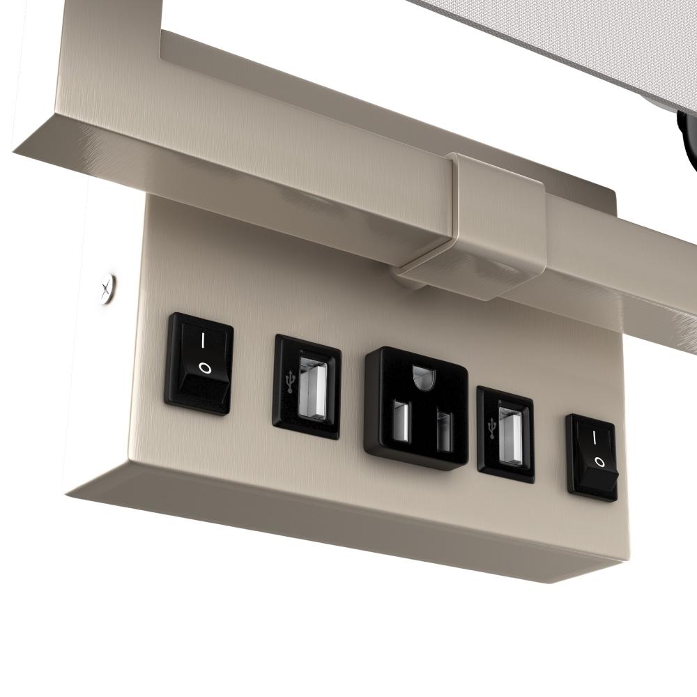 2 - Light, Wall Sconce for Bedroom with 2 Switch, 2 USB, 2 Type C & 1 Outlet, White Fabric / Acrylic Shade, Wall Mounted Lamps for Hotel, Corridor and Restaurant - BUILDMYPLACE