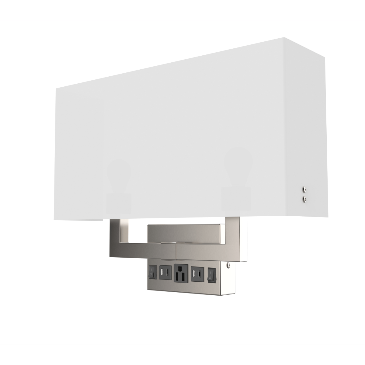 2 - Light, Wall Sconce for Bedroom with 2 Switch, 2 USB, 2 Type C & 1 Outlet, White Fabric / Acrylic Shade, Wall Mounted Lamps for Hotel, Corridor and Restaurant - BUILDMYPLACE